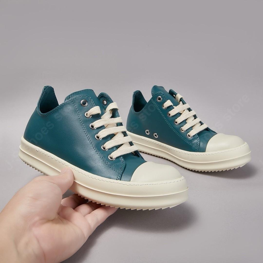 

R-o Outdoor Men Sneaker Cyan Leather Low Top Shoe Lace Up Women Casual Shoes Design Thick Sole Cowhide Sneakers Boots 48 циан