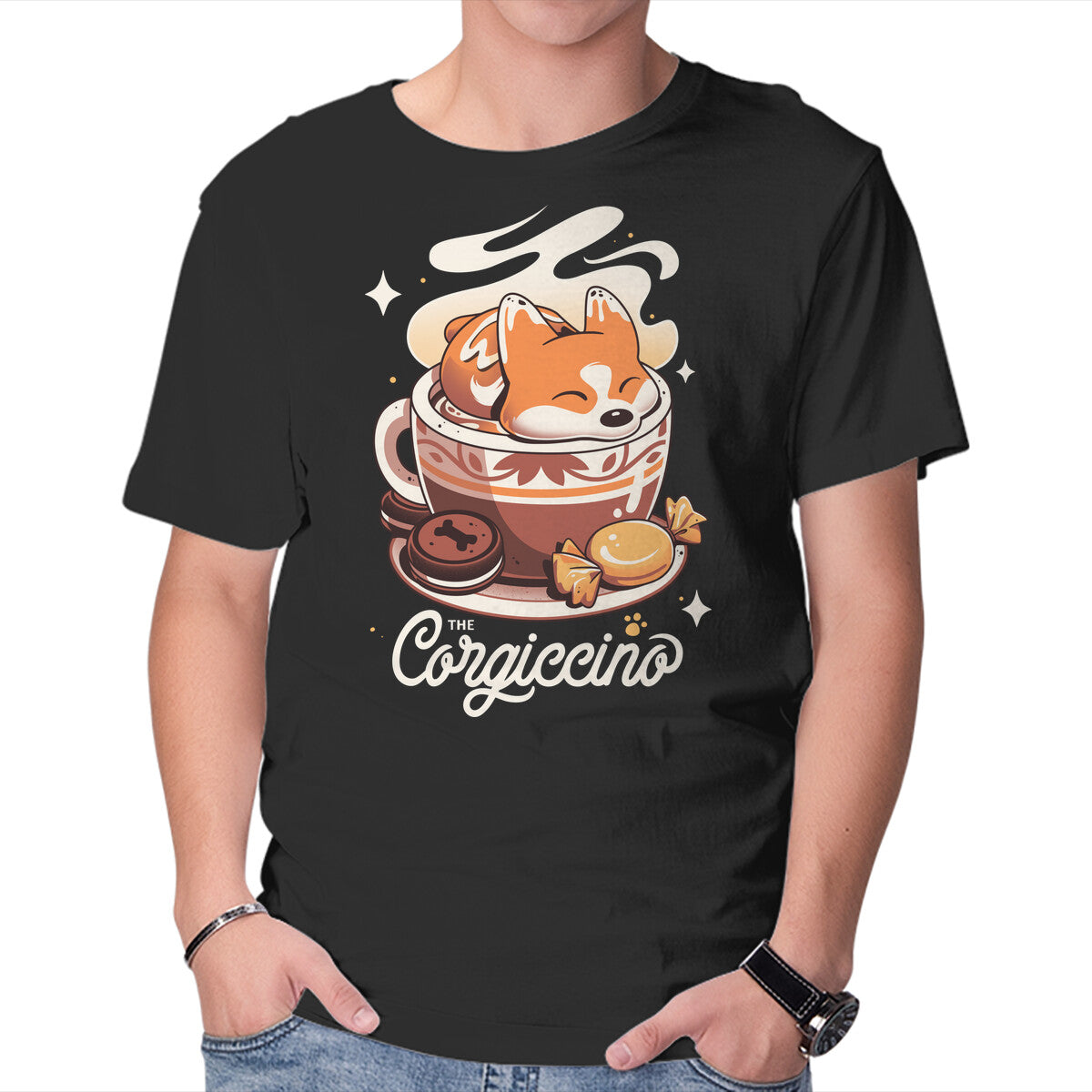 Unisex Crew Neck T-Shirt Corgi Coffee Break Graphic Short Sleeve Casual Tee S