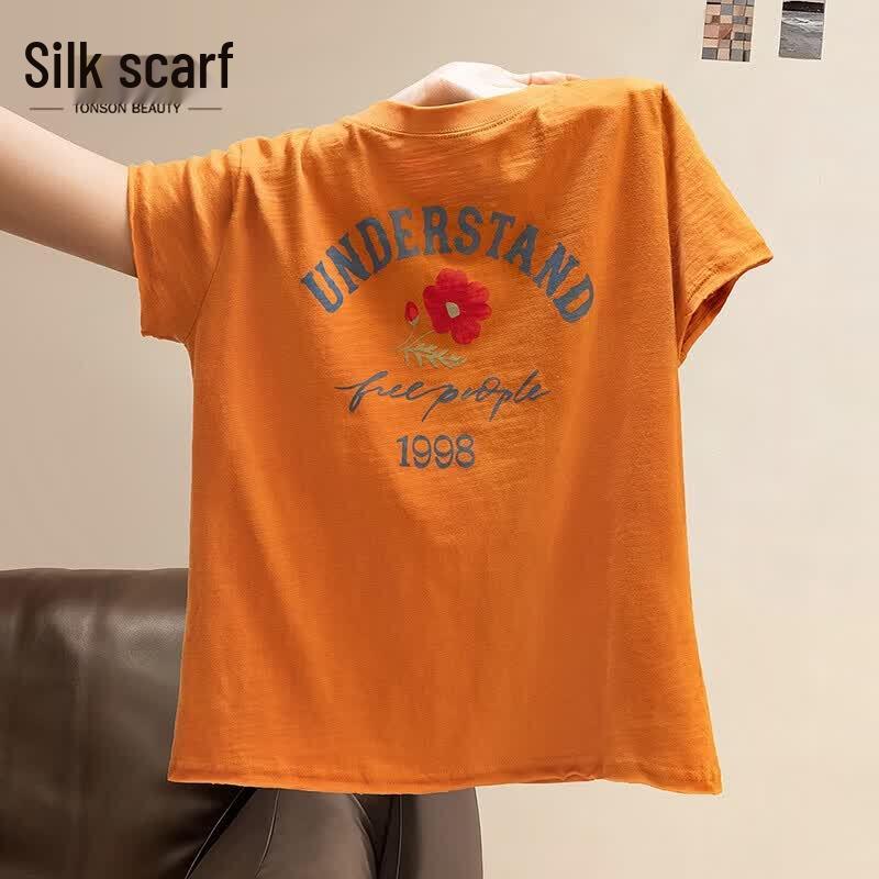 Women s Korean Style Letter Print Short Sleeve T-Shirt M оранжевый