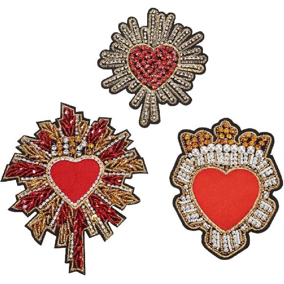 INFUNLY Rhinestone Beaded Heart Patch Sew On Heart Patches for Clothing Christmas Red Decorations Applique Bright Crystal Patches Rhinestones