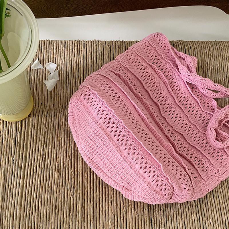 Sac fourre-tout en tricot grande capacité couleur unie pour femme, sac à main d'été pour les vacances à la mer, sac à bandoulière au crochet pour dames