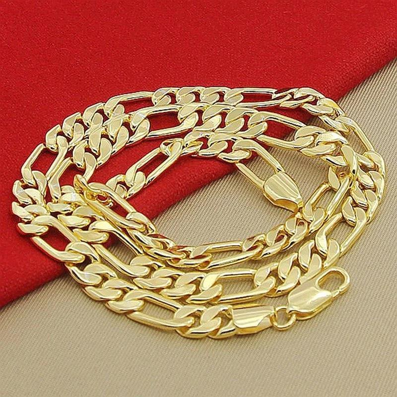 New Gold Plated Necklaces 18-24 Inches Classic 8mm Sideways Chain Necklace For Men Fashion Jewelrys Gifts Wedding Party