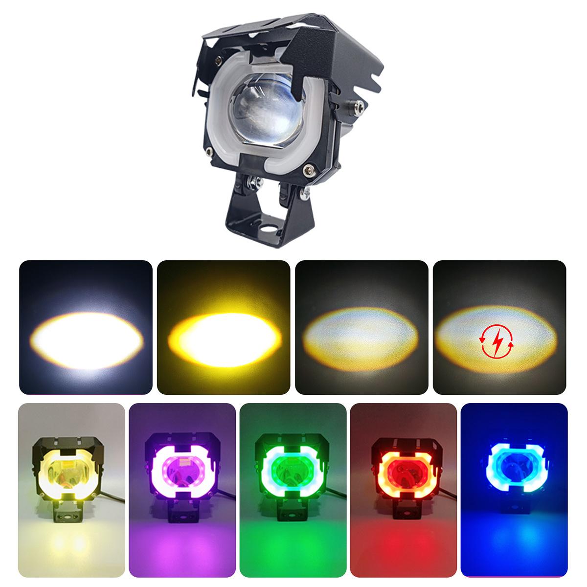 

Motorcycle LED Headlight with RGB Angel Eye Halo High Low Beam Laser Spotlight Type A