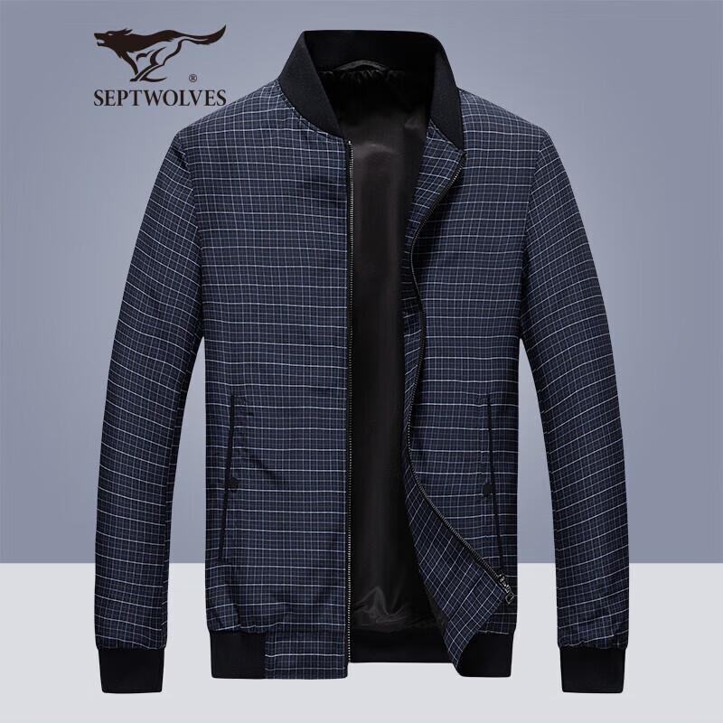 Qipilang Men's Business Casual Plaid Bomber Jacket