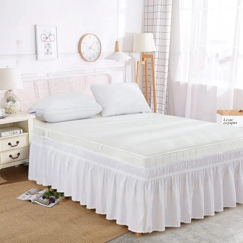 Solid Color Elastic Ruffle Bed Skirt Wrap Around Style Comfortable Fade Resistant Bed Cover Without Surface Twin Queen King Size