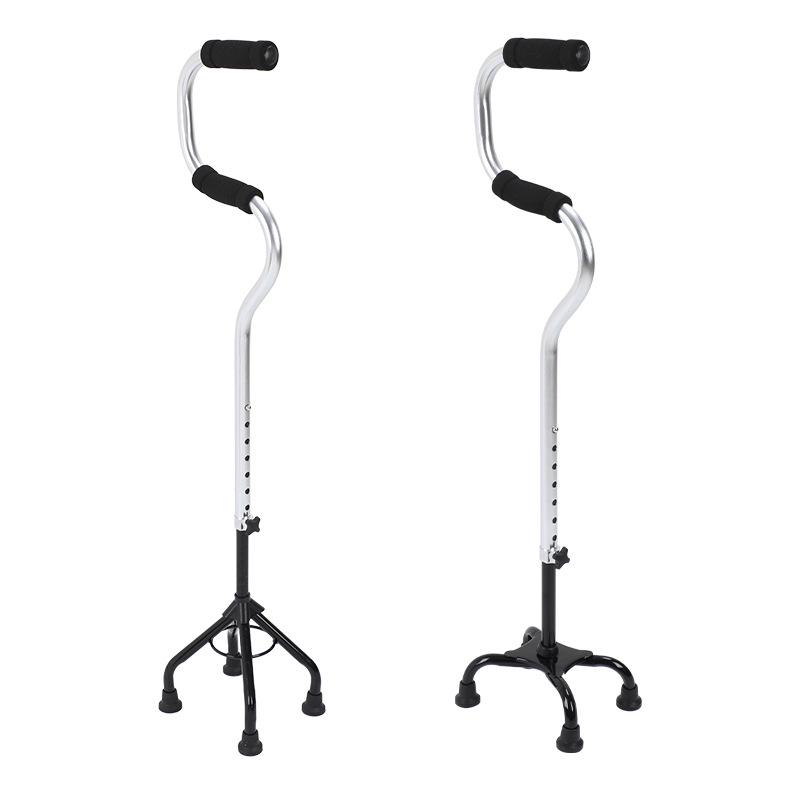 Elderly Height-Adjustable Aluminum Walking Cane with Double Bend for Outdoor Travel