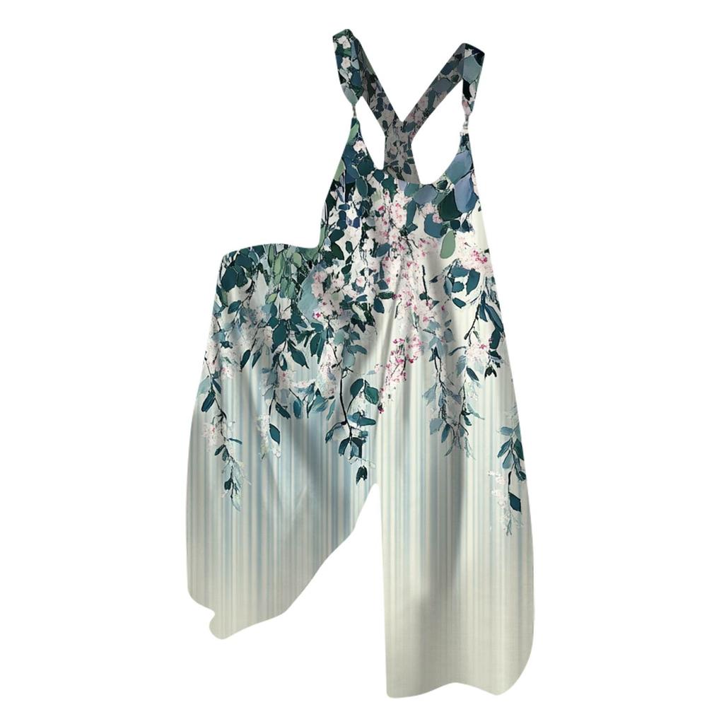 Overall mit weitem Bein für Damen, lässig, locker, ärmellos, Retro-Druck, Metallknopf, lange Hose, Strampler, Overall mit Taschen