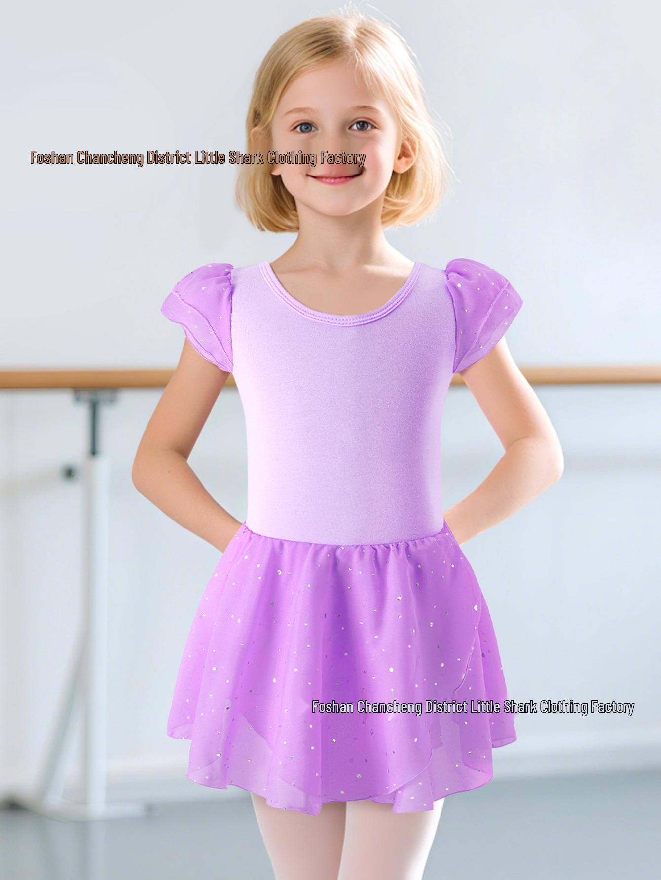 

Детское шифоновое платье с пайетками для танцев с перекрещенными лямками на спине для балета и гимнастики 110 cm