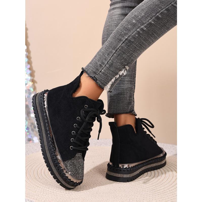 Muffin Lace-up Warm Cotton Shoes 2025 Winter New Platform Size Rhinestone Snow Boots for Women