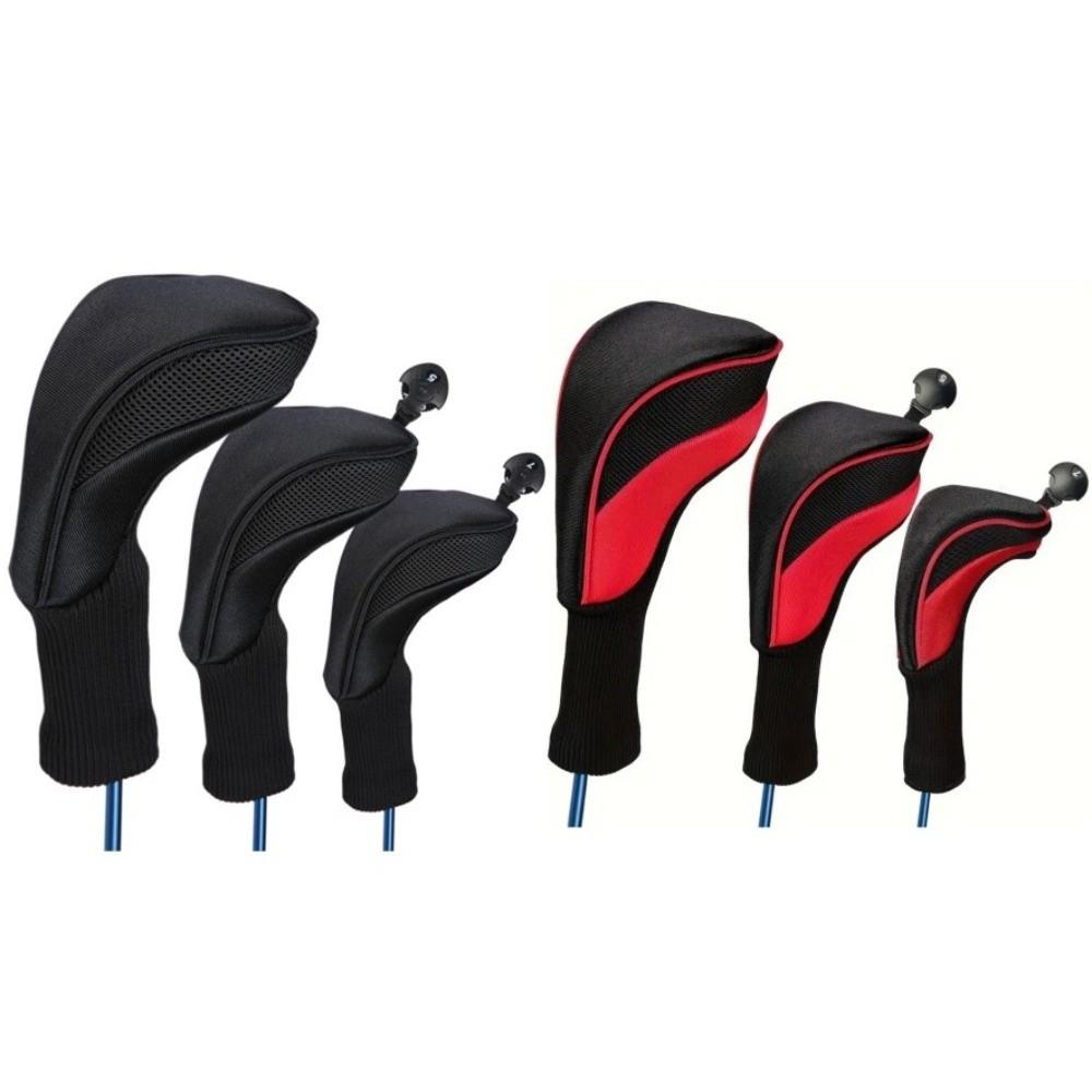 3pcs Mesh Surface Golf Club Covers Long Neck Design Driver Cover Head Covers Set Golf Accessories