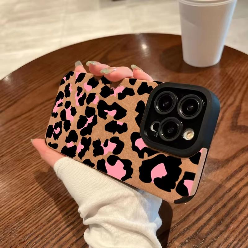 Fashion Pink Leopard Phone Case For iPhone 17 16 15 14 13 12 11 17 Pro Max Air X XR XS Max 16E Plus Shockproof Soft Cover