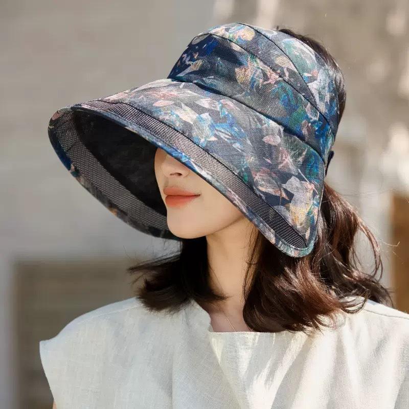 Empty Top Hat, South Korea, New Style, Female, Outdoor Breathable, UV Resistant, Large Brimmed Sun Hat, Leaf Flower Cloth Sun Hat