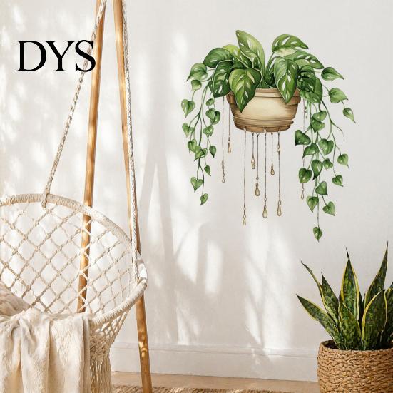 Versatile Plant Wall Decorations Watercolor Potted Stickers, PVC Waterproof Hanging Pothos/Daisy Decals, Removable Easy Peel And Stick Home