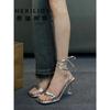Summer Skinny Sandals Square Head Celebrity Fashion One Word Skinny Fairy Giant Strap High Heels Female Style