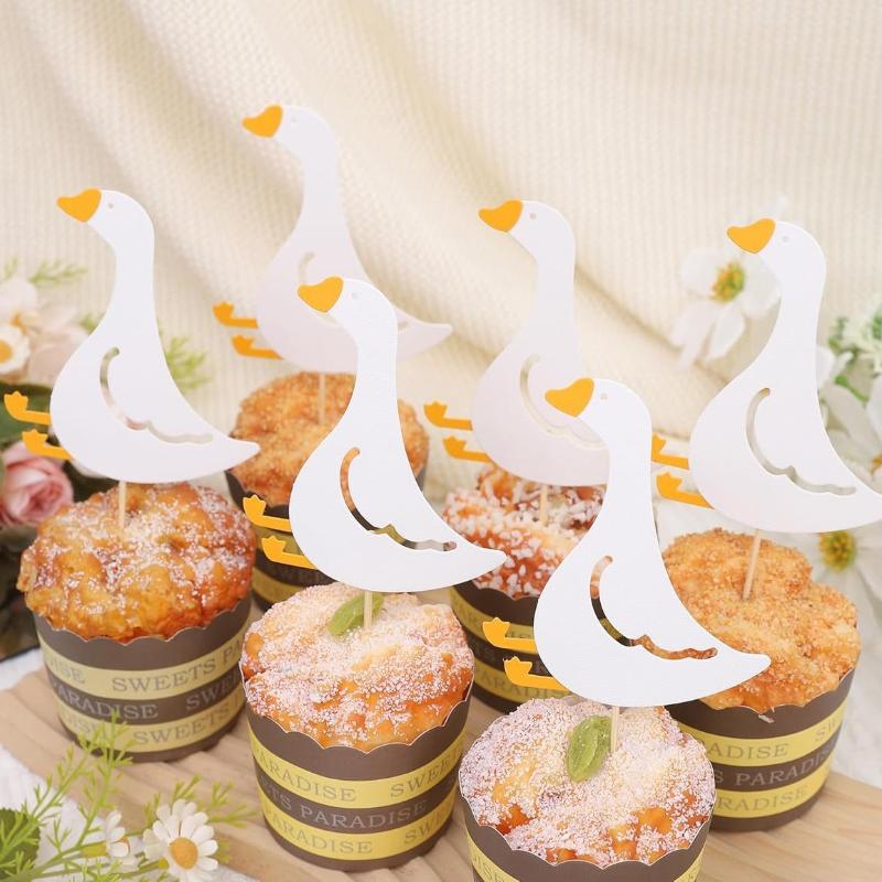 24Pcs Silly Goose Cake Birthday Cakeate Insert Card Birthday Cakeateating Cupcake Toppers Kids Birthday