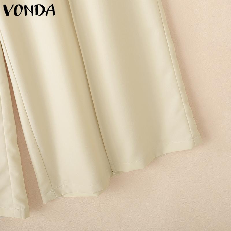 VONDA Women Zip-up Waist Casual Loose Long Palazzo Pants Suit Trousers