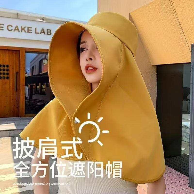 Summer All-round Sun Protection Hat Simple Solid Color Women's Large Brim Shawl Neck Protection Sun Hat UV Protection Bucket Hat