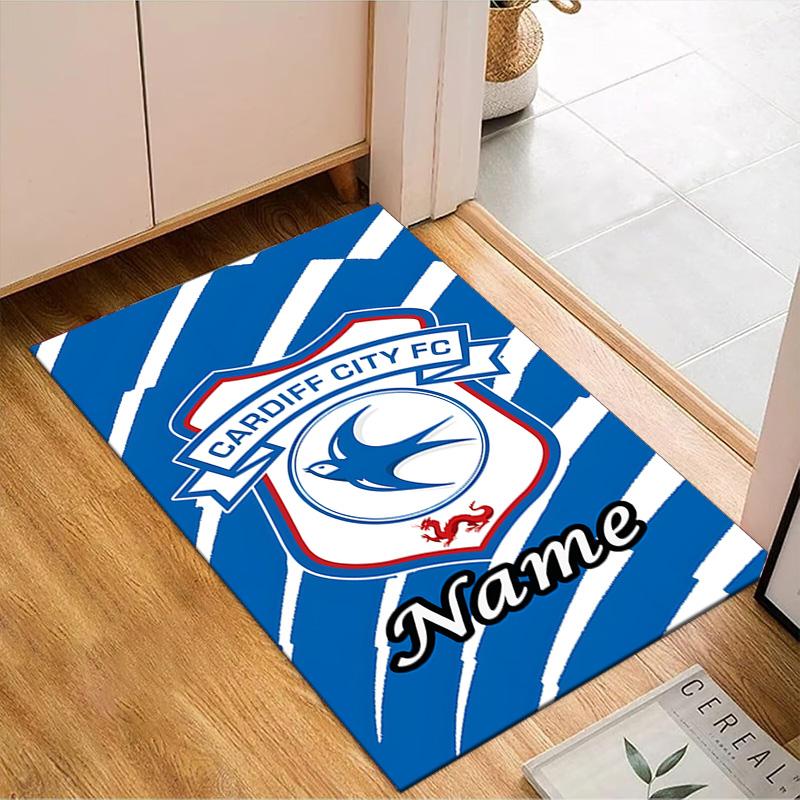 Custom Name Cardiff FC Crest Rug Game Carpet, Floor Mat for Bedroom Living Room Entryway Rug, Home Decor Idea Gift for Christmas Birthday