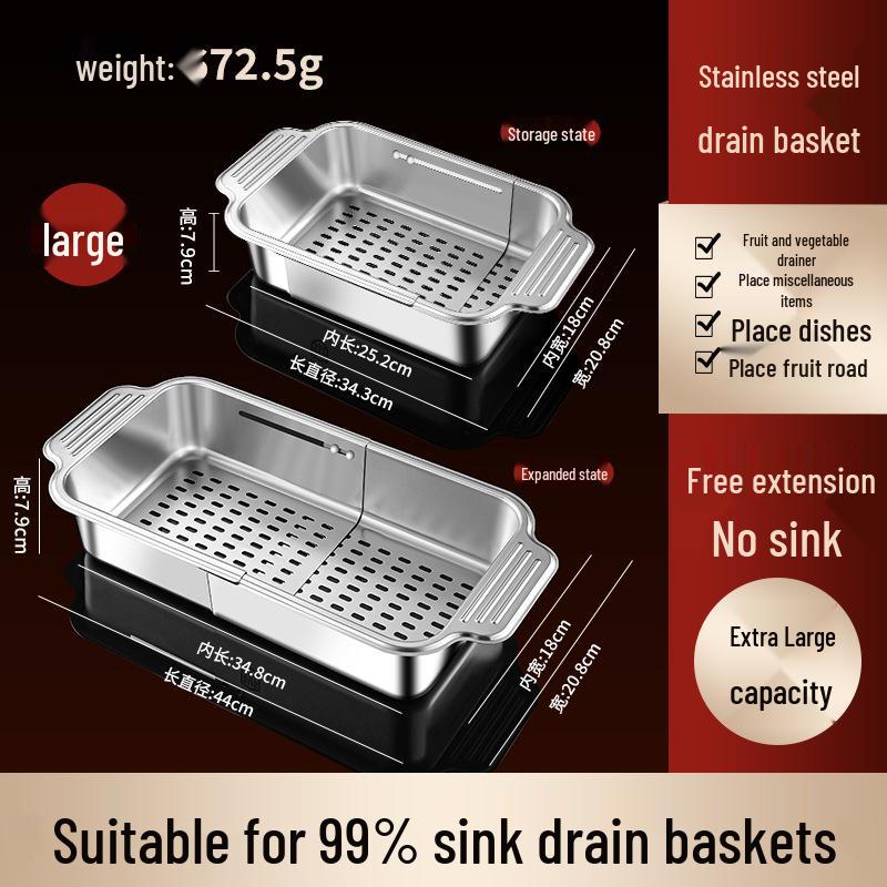 Stainless Steel Retractable Sink Drain Basket for Fruit & Veggies