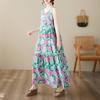 DIMANAF Plus Size Dress Summer Women Vintage Linen Elegant Style Sleeveless Floral Loose New Long Dress 8021