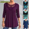 Moda feminina casual cor sólida estampa manga comprida gola redonda blusas e camisas