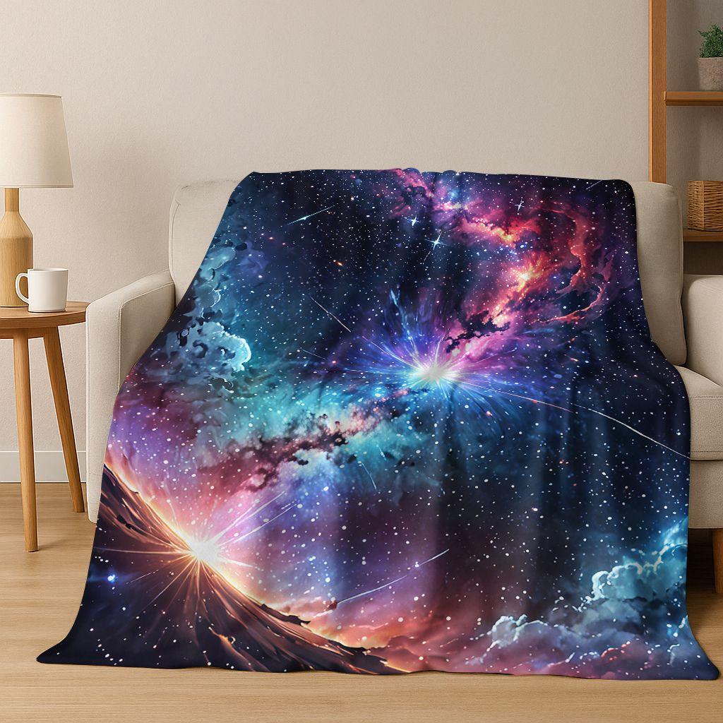 Dreamy Galaxy Universe Space Stars Black Hole Earth Flannel Blanket,Cozy Soft Throw Blanket for Home Bedroom Bed Sofa Cover Gift