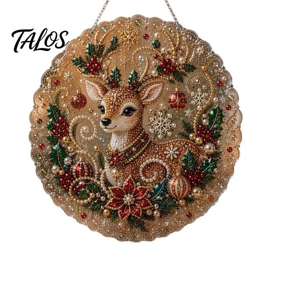 Outdoor Christmas Tree Decor Faux Pearl Art Kit, DIY Rhinestone Gem Painting Craft, Santa Festive Home Items Stocking Elk Pattern Hanging Suncatcher