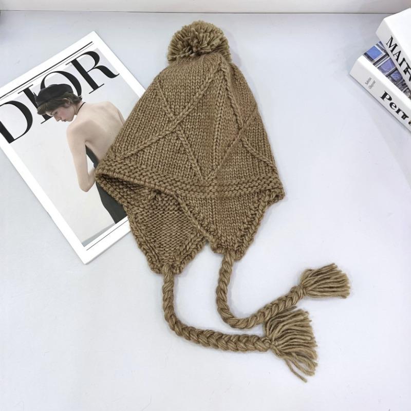 25 Early autumn new warm knitted hat cute hairball ear protection bag head hat wool hat autumn and winter