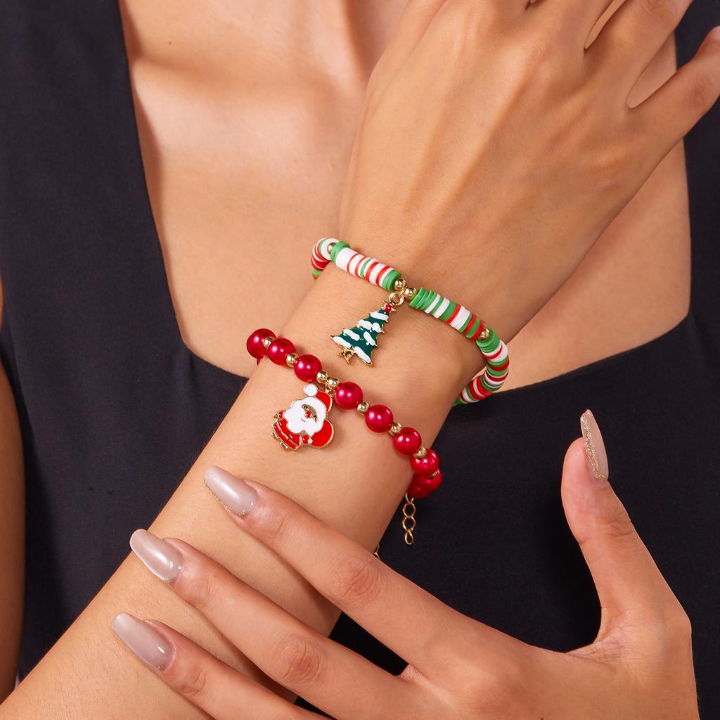 2Pcs Christmas Tree Colorful Snowflake Snowman Bell Charms Beads Bracelet for Women Crystal Bracelets Party Jewelry Gifts