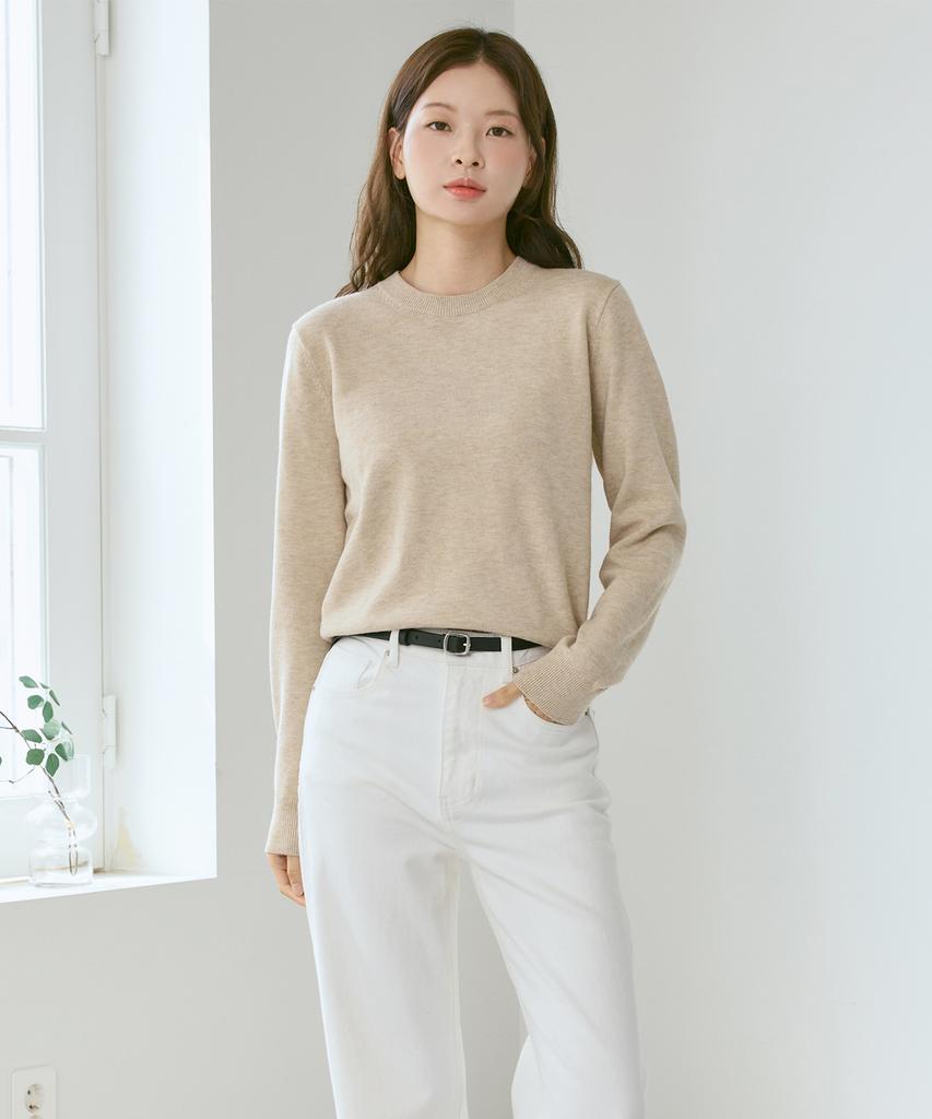 210EDIT Unisex Soft Knit Round Neck [Light Beige]_Zz4Sw070
