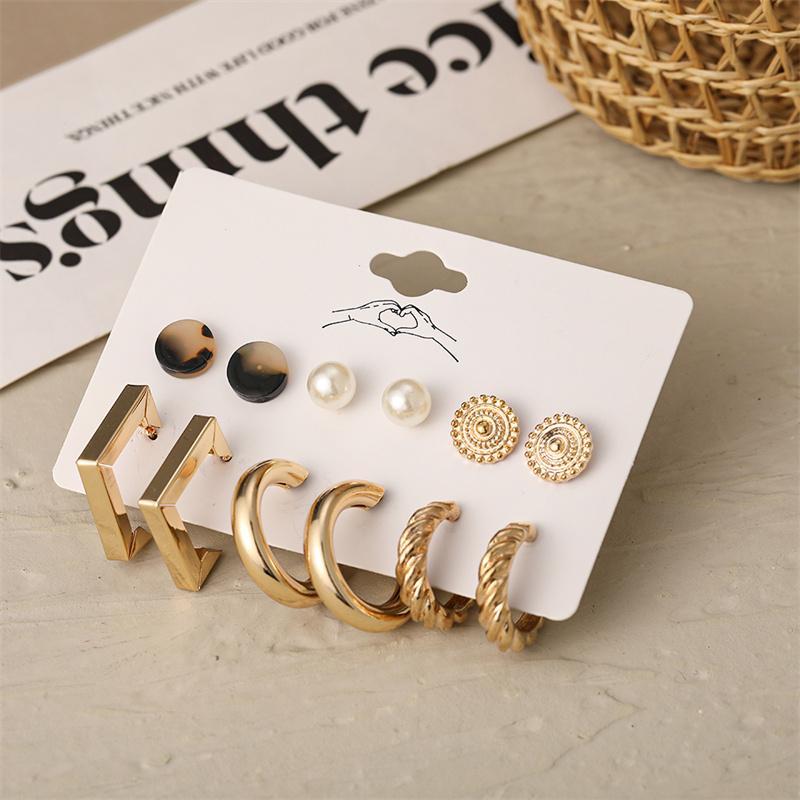 Set di Orecchini di Perle Geometria Cuore Leopardo Per Donne Ragazze Set di Orecchini Pendenti a Cerchio Goccia Metallo Acrilico Quadrato Rotondo Gioielli da Festa