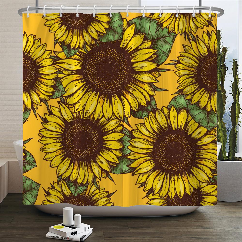 Beautiful Colorful Sunflower Flower Printed Shower Curtains Frabic Waterproof Polyester Decor Bath Curtain With Hooks 240x180cm