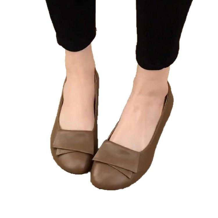 Autumn New Pure Leather Comfortable Fashion Women's Shoes Leather Shoes Light Luxury Versatile Casual Trend Fashion Round Head Low Heel Single Shoes