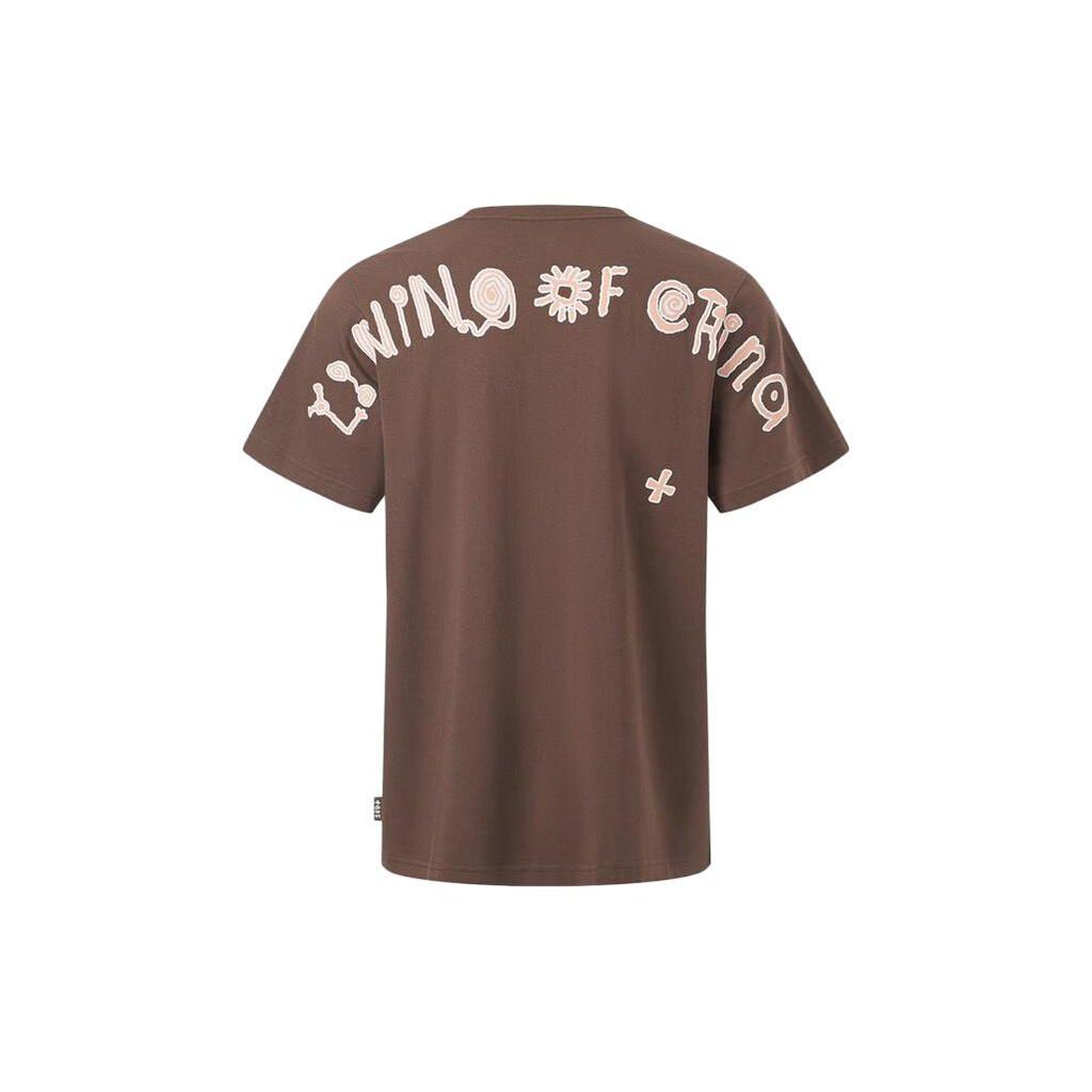 Li Ning Letter Pattern Printed Short Sleeve T-Shirt Unisex Tops Earth-Brown AHST659-2