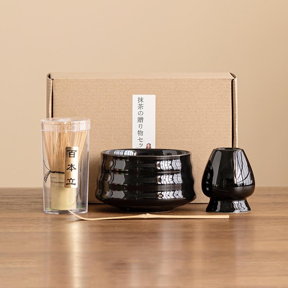 4PCS Food Grade Japanese Matcha Tea Set Bamboo Ceramic Japanese Chasen Matcha Stirring Brush