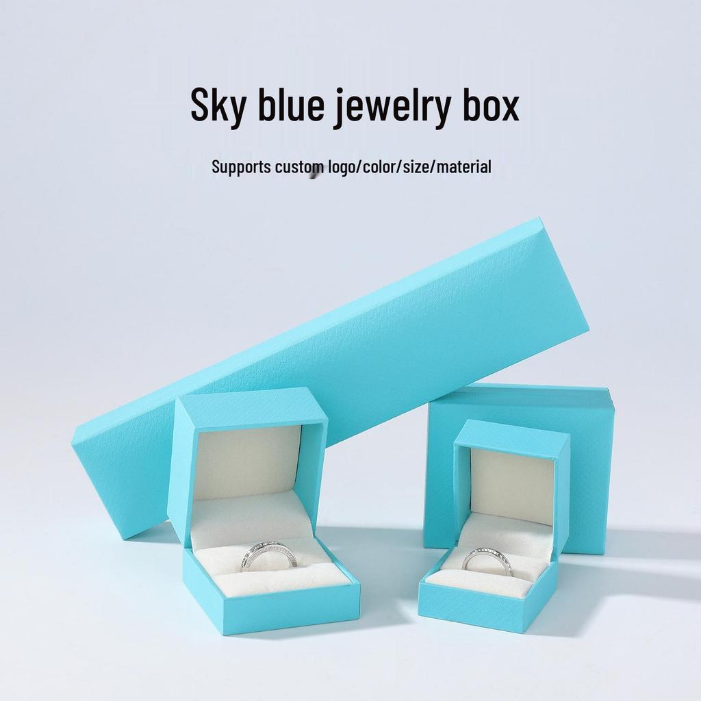 Scatola Portagioie Quadrata Tiffany Blue con Grana di Pelle per Anello, Ciondolo, Bracciale e Accessori