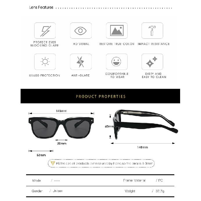 Polarized sunglasses with a square frame and pin-style temples, designed for women, offering UV protection for outdoor use