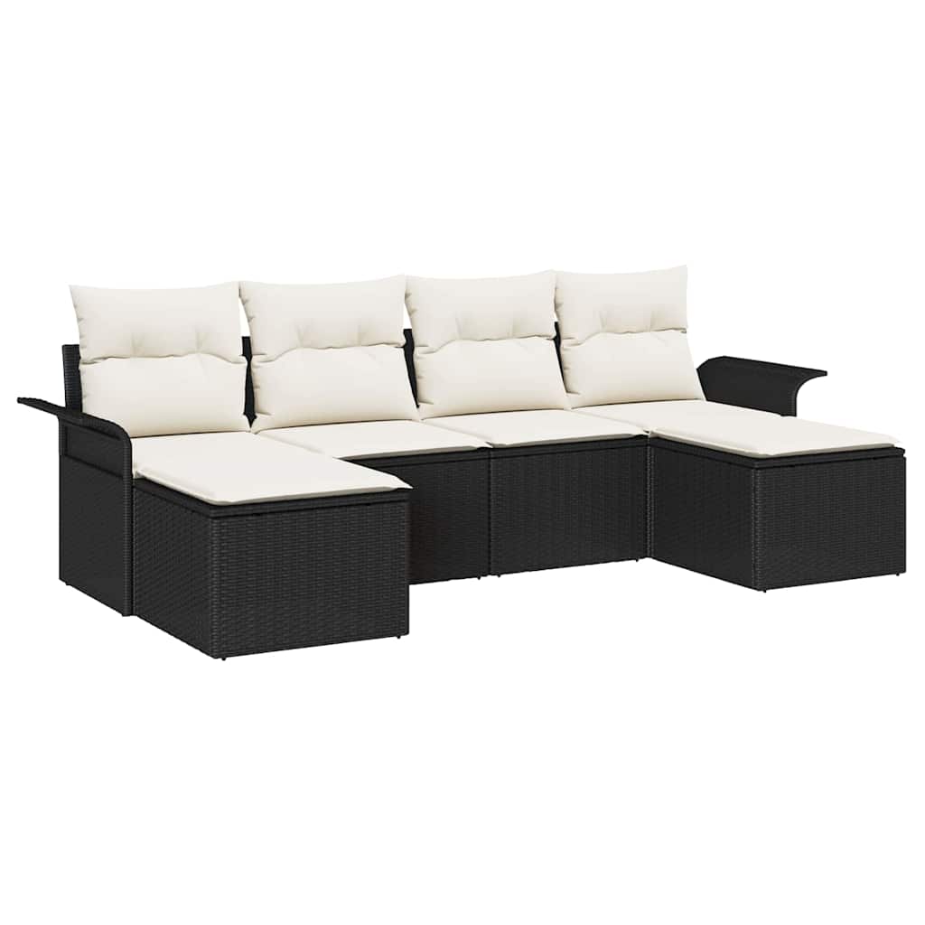Garden Sofa Set with Cushions 6 pcs Black Poly Rattan