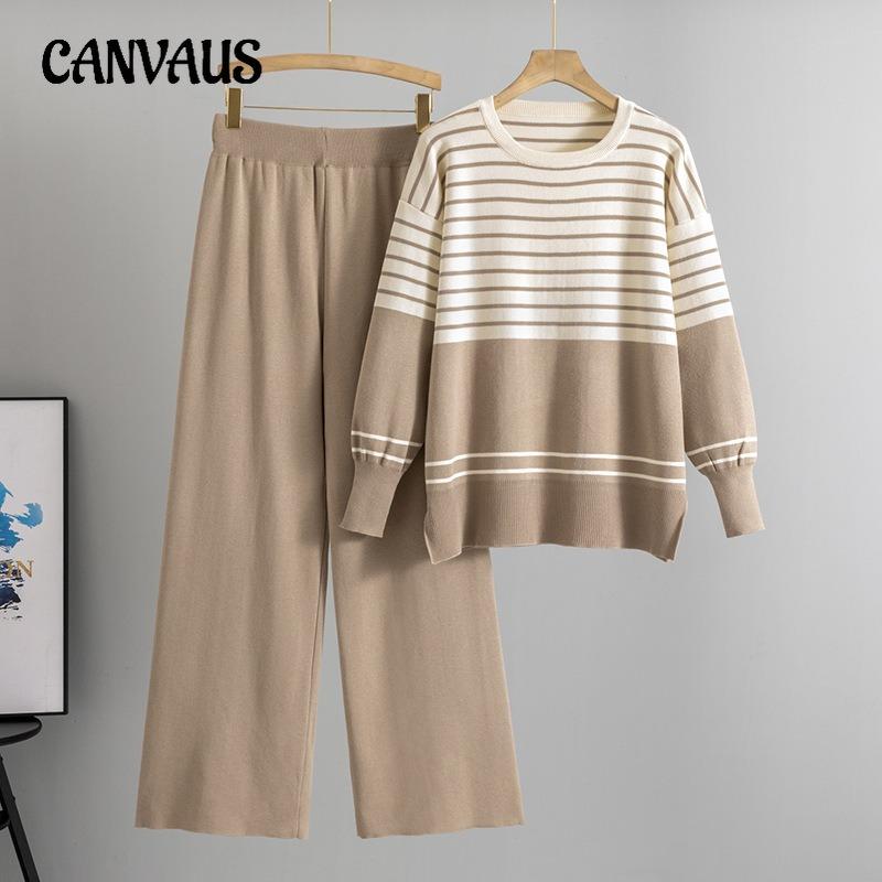 Plus Size Women's Spring New Striped Knit Sweater Loose Casual Fashion Two Piece Set