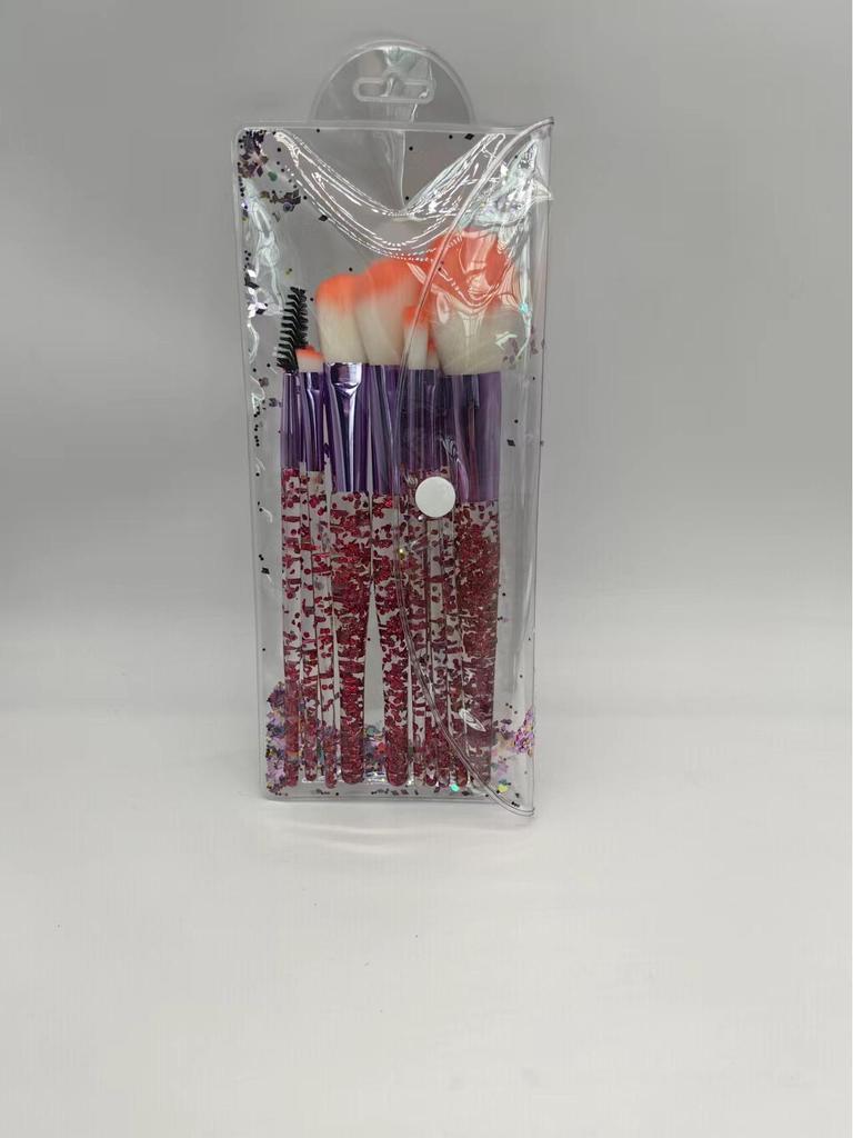 10-teiliges Make-up-Pinselset mit Kristallgriff und Glitzer, Fiberhaar für Gesicht & Auge