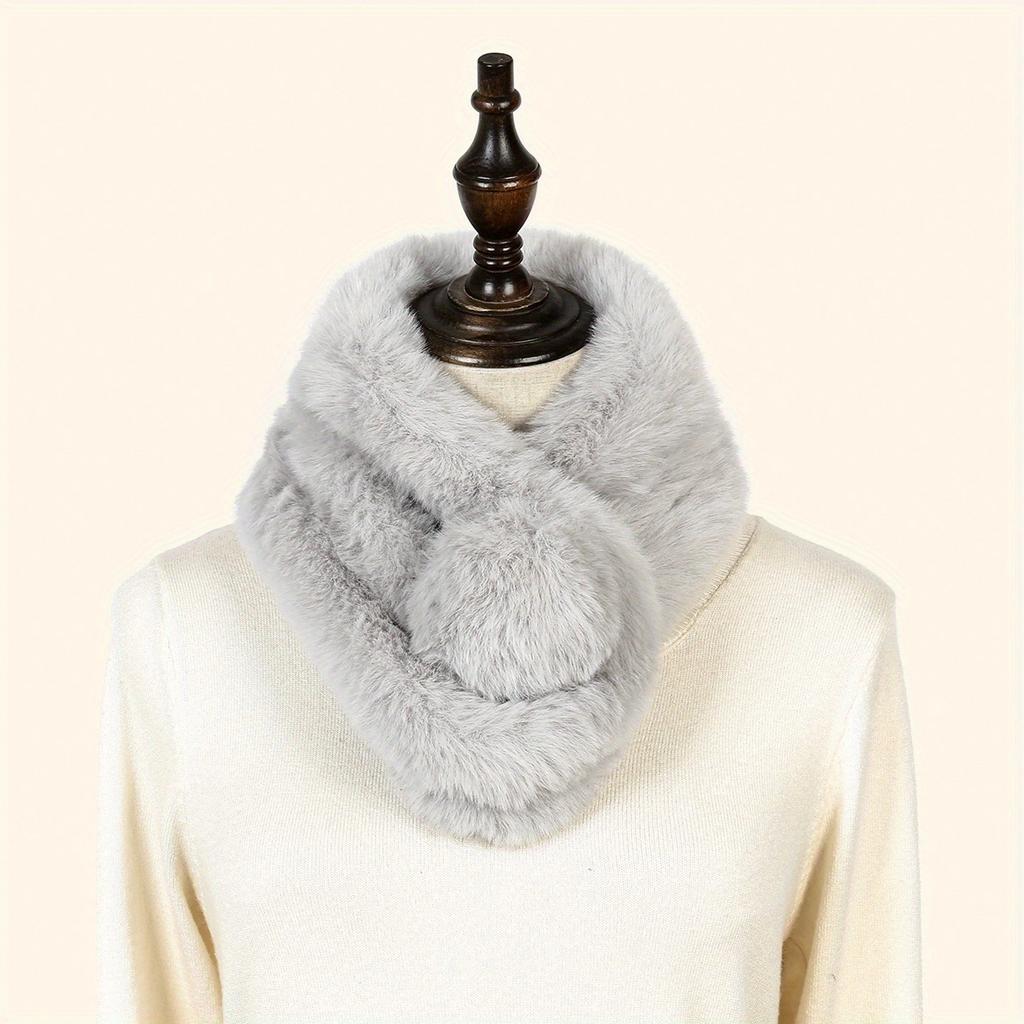 Faux Rabbit Fur Scarf Winter Warm Neckerchief Women Pearl Solid Color Neck Muffler Ladies Thick Scarves