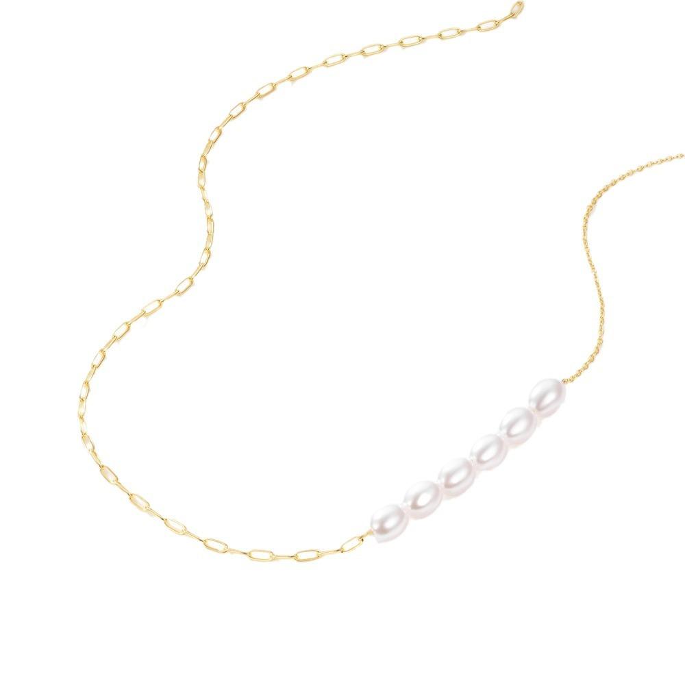 Style Japonais Et Coréen S925 Argent Sterling Double Épingle à Papier Avec Un Sens Du Design Collier Ras Du Cou Tendance Avec Perle