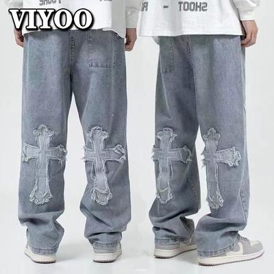 Retro Pánske oblečenie Y2K Vrecovité široké nohavice Džínsy Hip Hop Módne Oblečenie Ženy Náplasť Nadrozmerné rovné nohavice Streetwear Teachwear Pre mužov