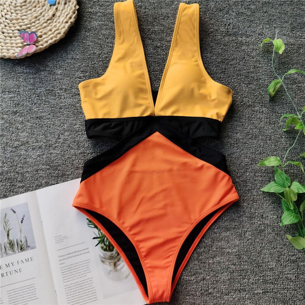 Traje de baño Sexy con escote en V profundo para mujer, bañador vintage de una pieza, traje de baño para mujer 2024, monokini de cintura alta, traje de baño