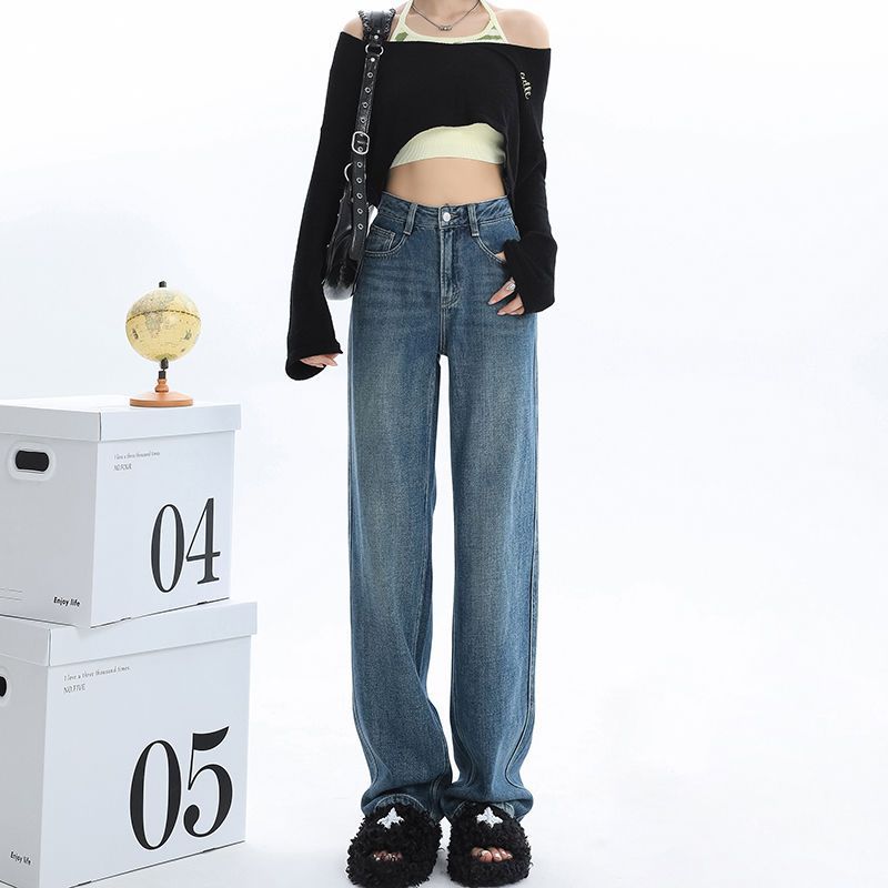Winter Thick Women's Fleece Straight Jeans Casual Comfortable Soft Velvet Slim Pants Vintage Wide Plush Denim Trousers