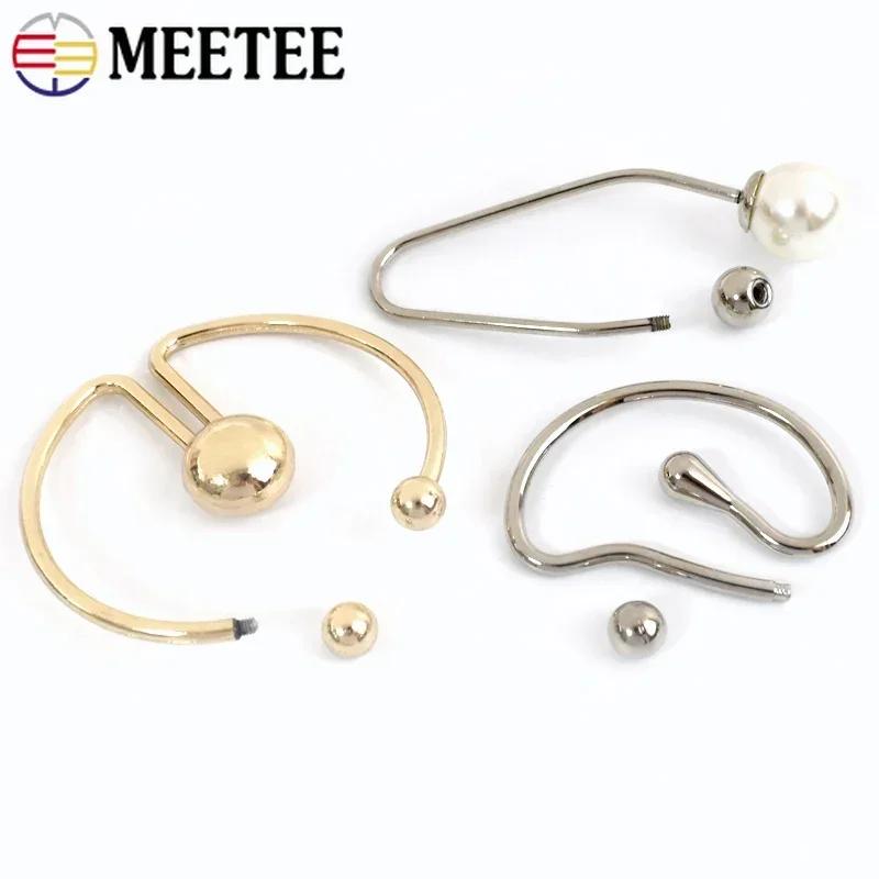 Meetee 2/5Pcs Pearl U-shaped Metal Hook Detachable Irregular Spiral Button Dress Shirt Collar Screw Clasp Hardware Accessories