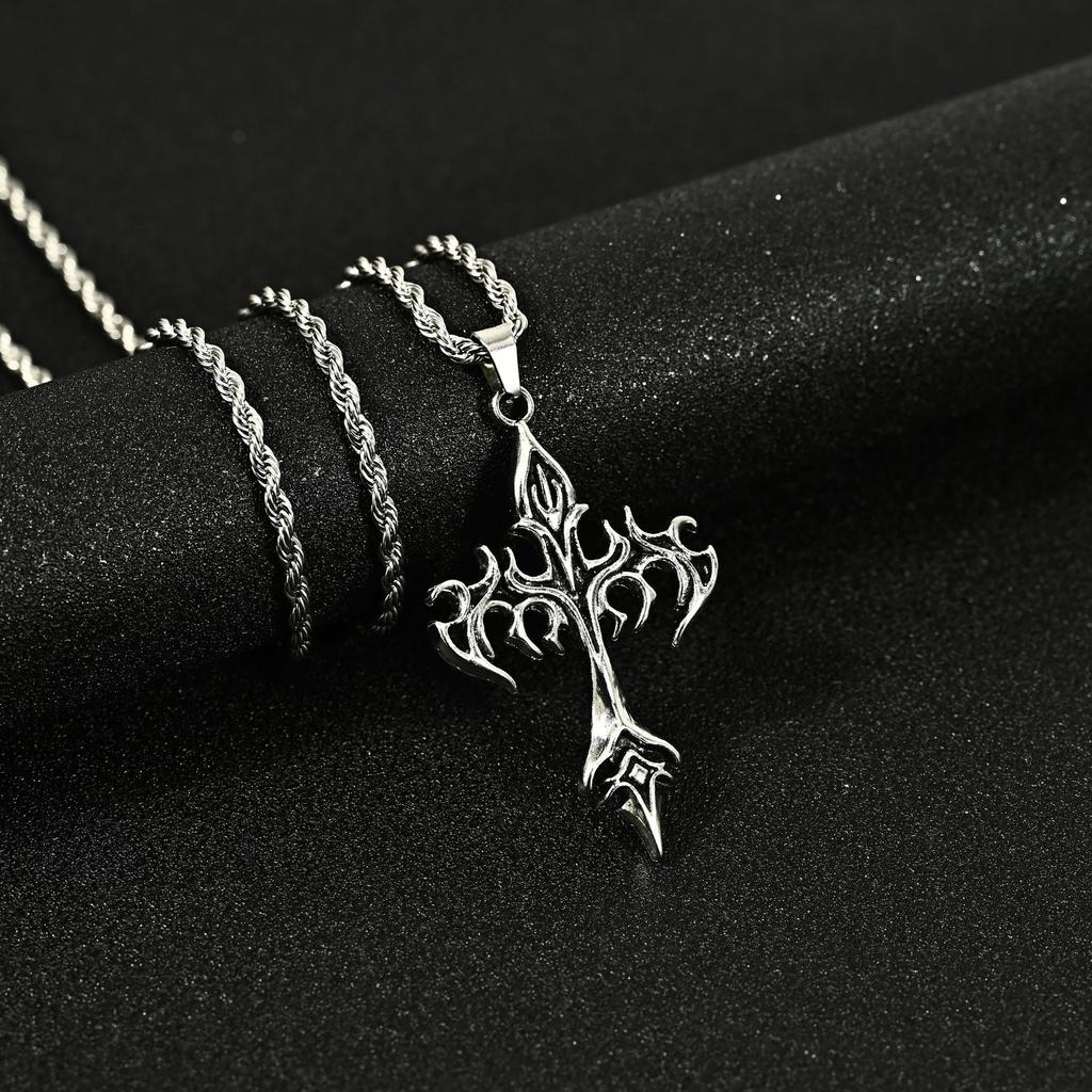 Personality Punk Multiple Crosses Pendant Necklace for Men Women Stainless Steel Fashion Hip-hop Street Party Daily Wear Jewelry
