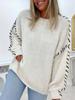 Women's Loose Casual Solid Color Round Neck Pullover with Drawstring Design – Slimming Long Sleeve Knit Sweater