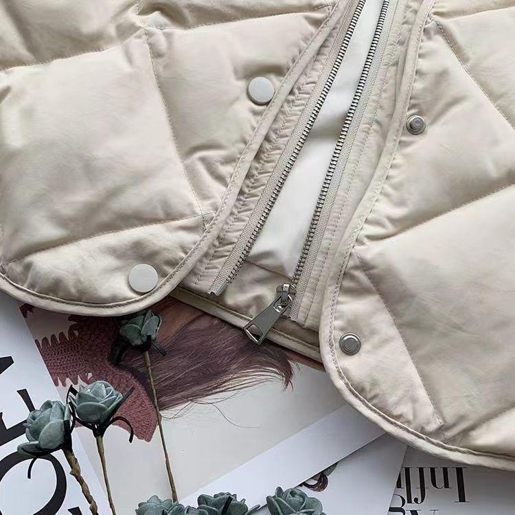 Petite Quilted Stand-up Collar Winter Jacket - Lightweight Short Diamond Design with Thick White Duck Down and Spandex