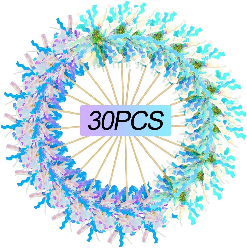 Foil Firework Cupcake Toppers Sparkle Tinsel   Cake Decoration Cocktail Picks for Birthday Wedding Graduation Party Supplies